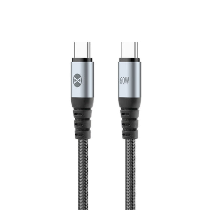 USB-C - USB-C Forever Braix -data- ja latauskaapeli, 60W, 1m, Musta