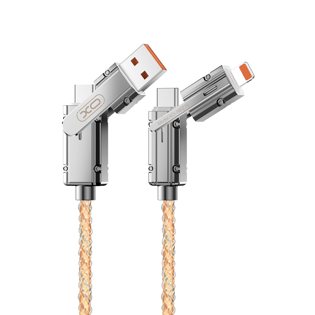 USB-C / USB-A - USB-C / Lightning -kaapeli XO Design NB276, 60W, 1m, Harmaa