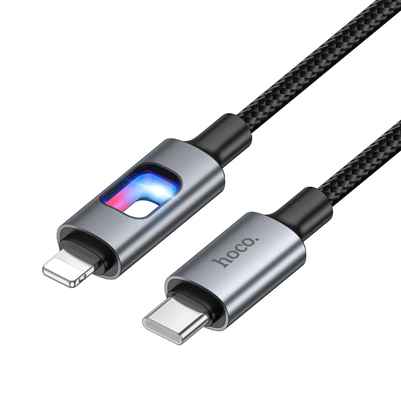 USB-C - Lightning Tietojen ja Latauksen Kaapeli HOCO U144 Led, 27W, 1,2m, Musta