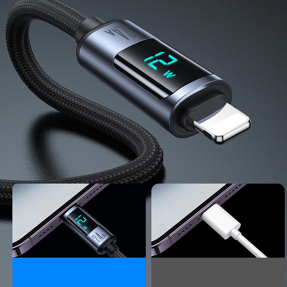 Data- ja latauskaapeli USB-A - Lightning Joyroom S-A16 Prism Display, 12W, 1.2m, Musta