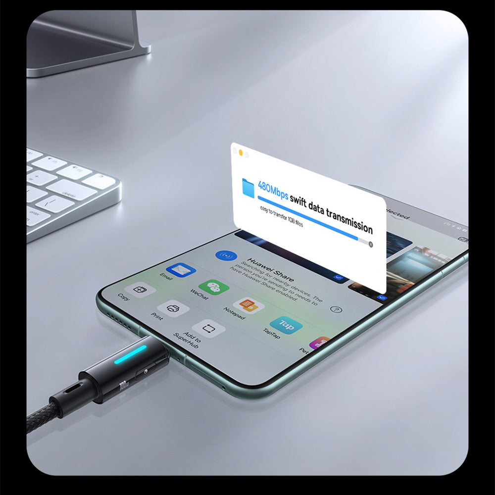 USB-A - USB-C Baseus Lit Button Control -data- ja latauskaapeli, 100W, 2m, Musta P10379002121-01