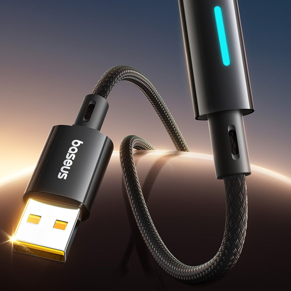 USB-A - USB-C Baseus Lit Button Control -data- ja latauskaapeli, 100W, 2m, Musta P10379002121-01