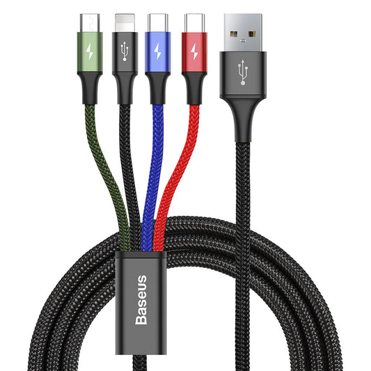 Latauskaapeli USB-A - Lightning / microUSB / 2 x USB-C Baseus Rapid 4in1, 20W, 1.2m, musta CA1T4-B01