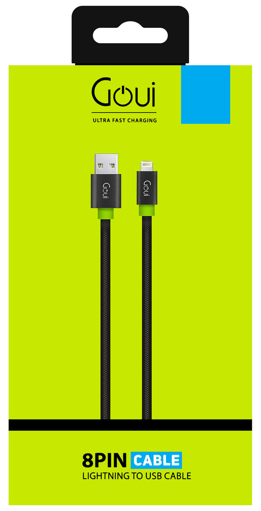 Tieto- ja latauskaapeli USB-A - Lightning Goui Fashion Flat, 18W, 1m, musta G-LC8PINFBF-K