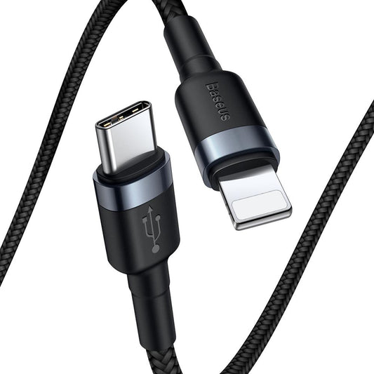 Tieto- ja latauskaapeli USB-C - Lightning Baseus Cafule, 18W, 1m, harmaa CATLKLF-G1 CATLKLF-G1 CATLKLF-G1