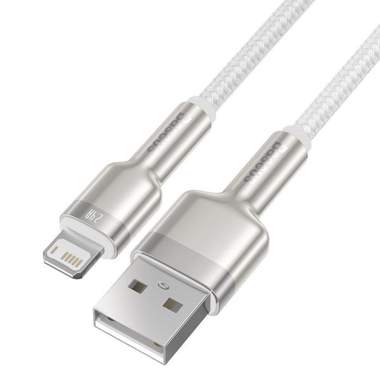USB-A - Lightning Baseus Cafule Metal Series -data- ja latauskaapeli, 18W, 2m, Valkoinen CALJK-B02