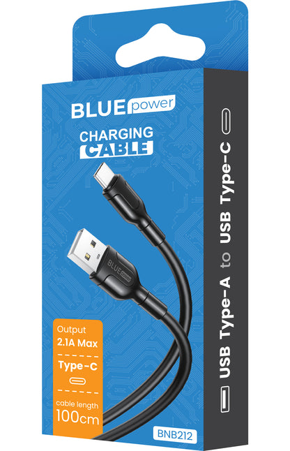 USB-A-USB-C data- ja latauskaapeli BLUE Power BNB212, 18W, 1m, musta, musta