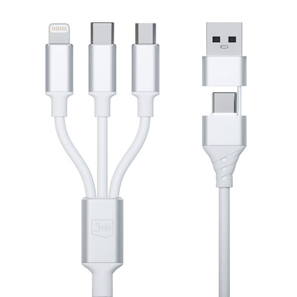USB-A / USB-C - Lightning / microUSB / USB-C 3MK Hyper 3in1 -latauskaapeli, 12W, 1.5m, Valkoinen
