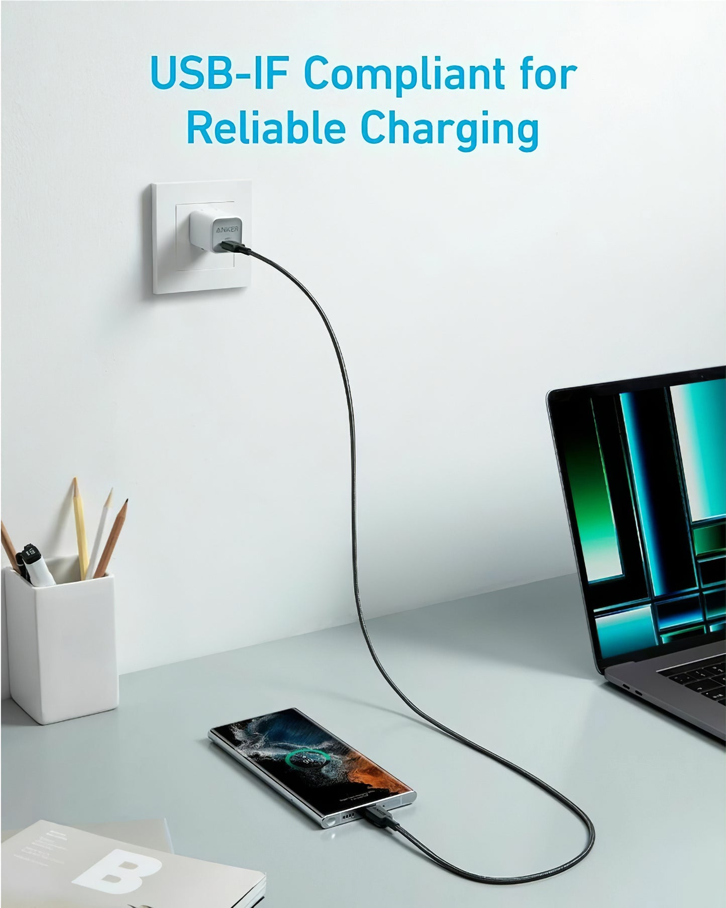 USB-C - USB-C Anker 322 data- ja latauskaapeli, 60W, 0.9m, Musta A81F5G11