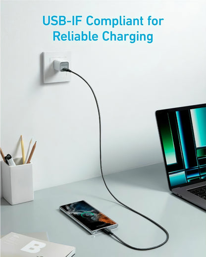 USB-C - USB-C Anker 322 data- ja latauskaapeli, 60W, 0.9m, Musta A81F5G11