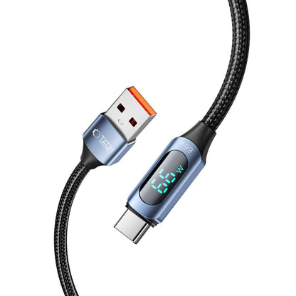 USB-A - USB-C Tech-Protect Ultraboost LED -tiedonsiirto- ja latauskaapeli, 66W, 1m, sininen