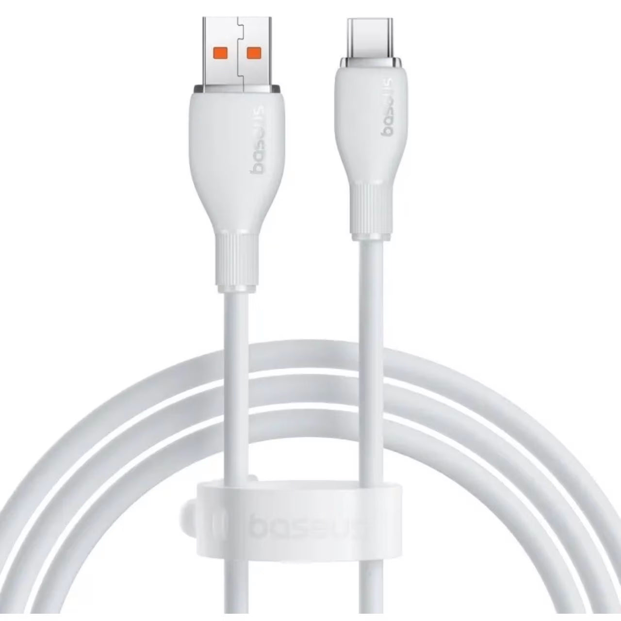 USB-A - USB-C -lataus- ja tiedonsiirtokaapeli Baseus Pudding, 100W, 1.2m, Valkoinen