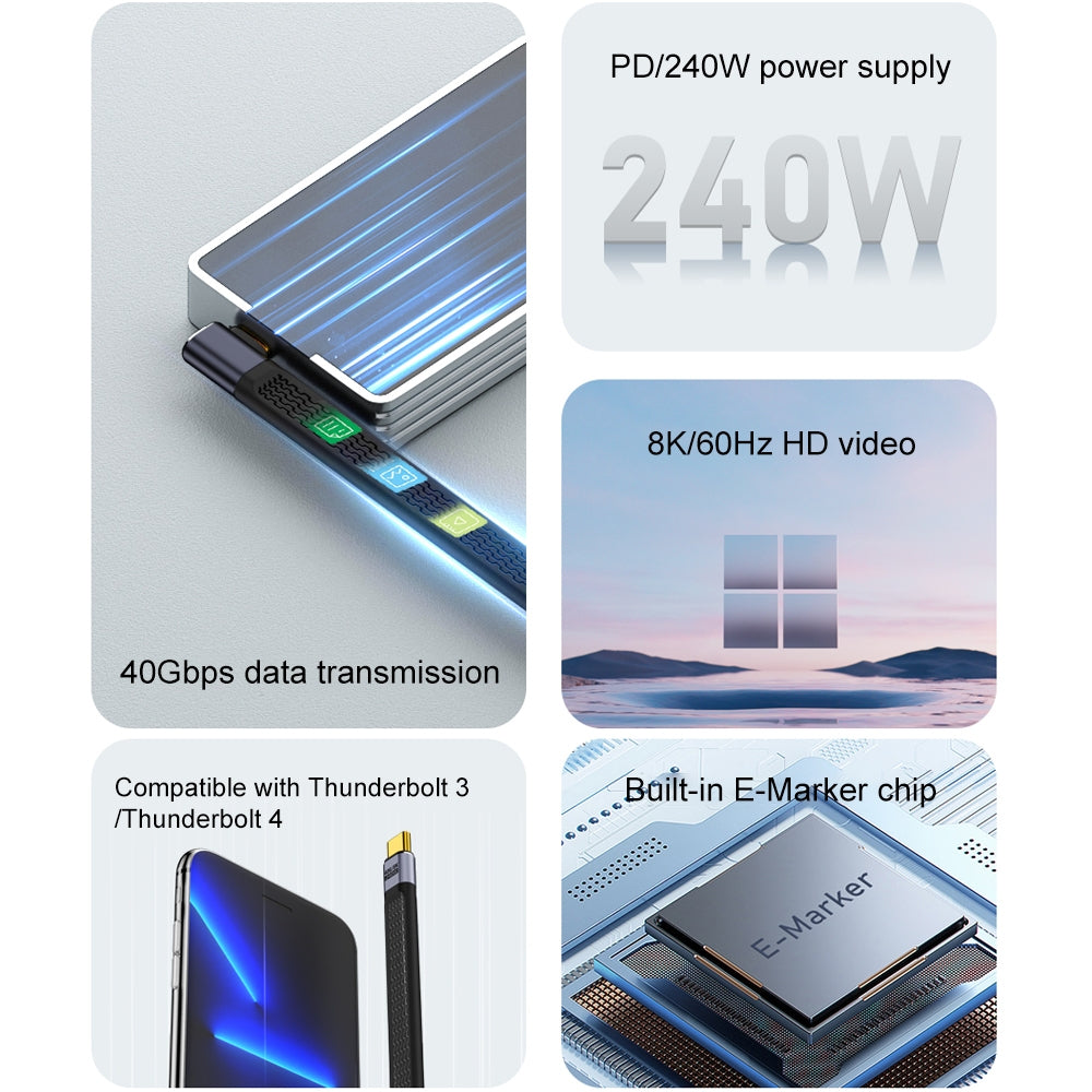 USB-C Data and Charging Cable - USB-C OEM Angled 8K Video Version 3, 240W, 0.15m, Black