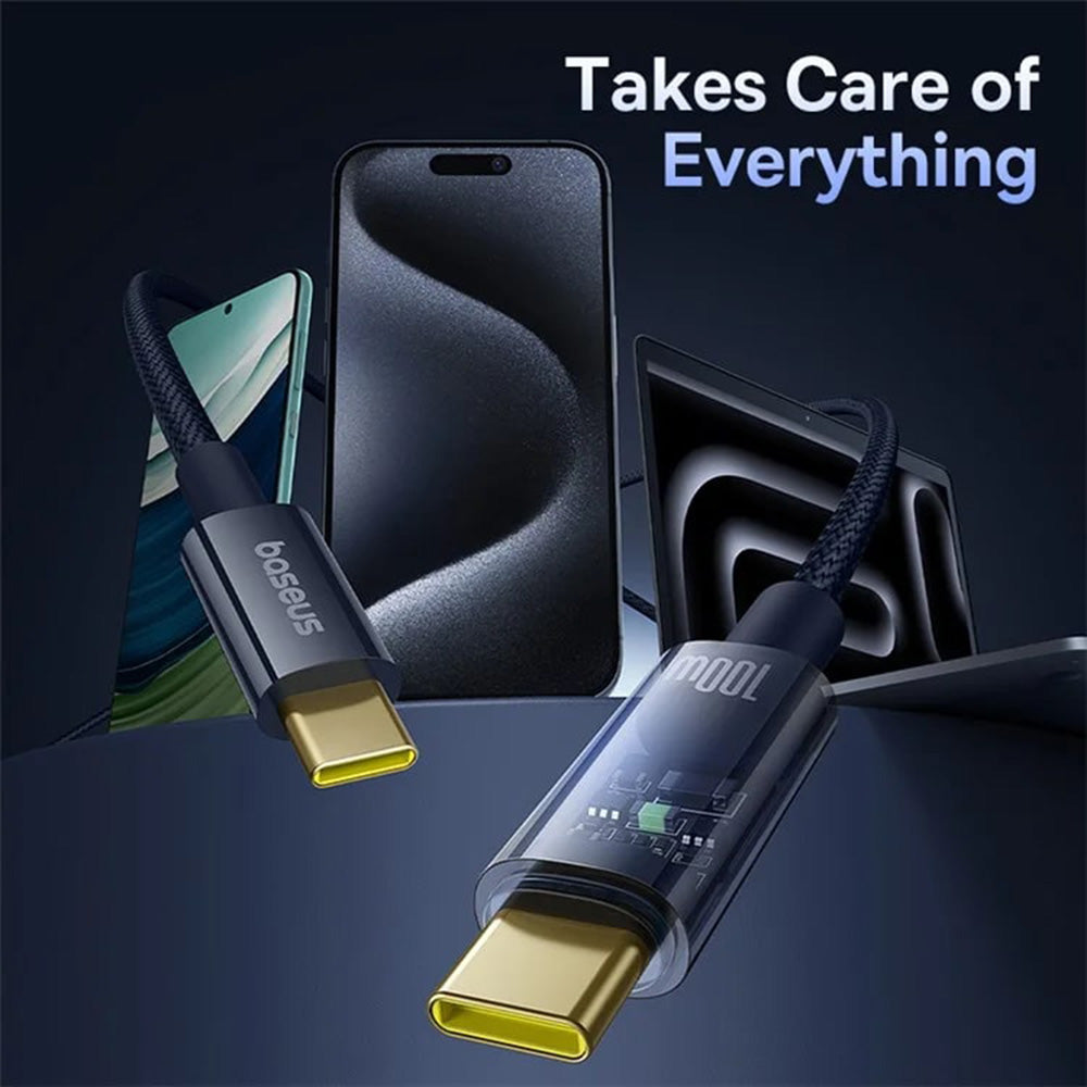 USB-C - USB-C Baseus Explorer -data- ja latauskaapeli, 100W, 1m, Tummansininen P10319704321-00