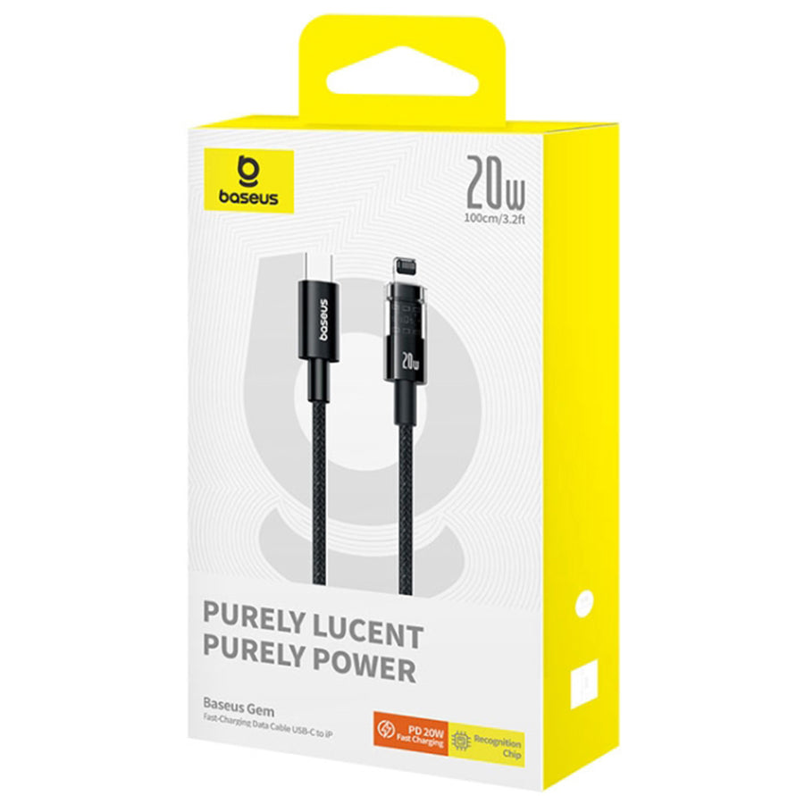 USB-C - Lightning Baseus Gem -data- ja latauskaapeli, 20W, 1m, Musta P10373001111-00