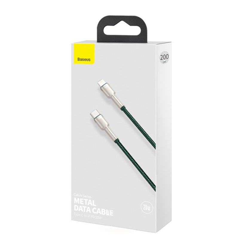 USB-C - Lightning Baseus Cafule Metal Series -data- ja latauskaapeli, 20W, 2m, Vihreä CATLJK-B06
