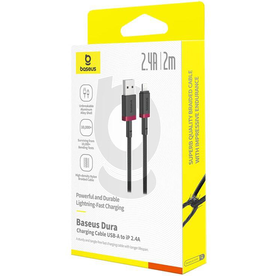 USB-A - Lightning Baseus Dura Series -data- ja latauskaapeli, 18W, 2m, Punainen P10377801U01-03