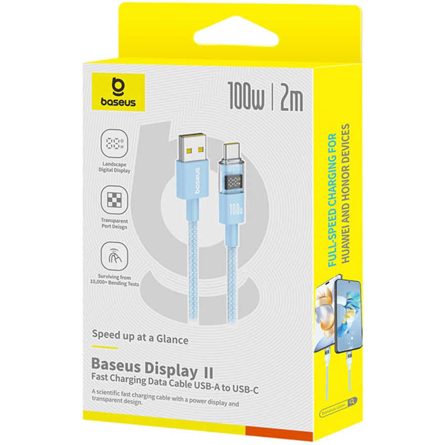 USB-A - USB-C Baseus Display 2 -data- ja latauskaapeli, 100W, 2m, Sininen P10382701311-01
