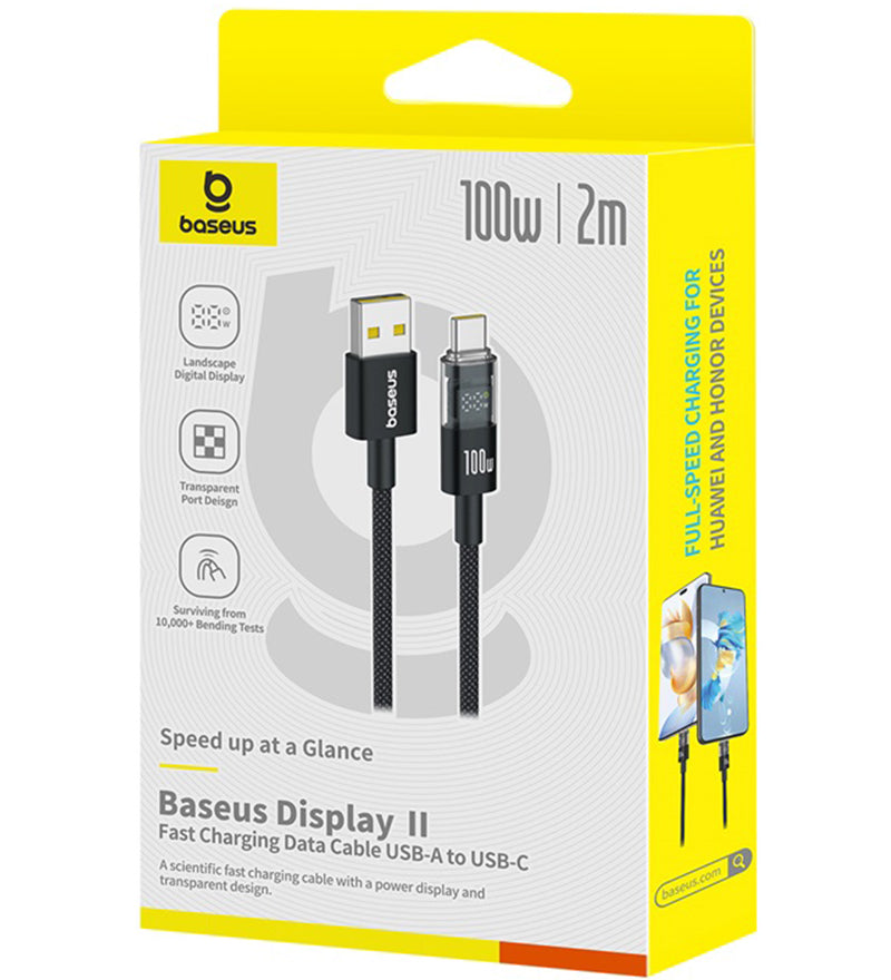 Baseus Display 2 USB-A - USB-C Data- ja Latauskaapeli, 100W, 2m, Musta P10382701111-00