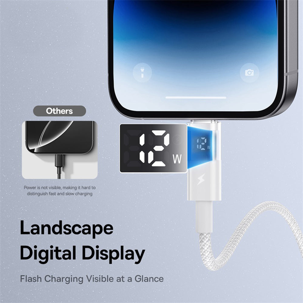 USB-A - Lightning Baseus Display 2 -data- ja latauskaapeli, 18W, 1m, Valkoinen P10382700211-00