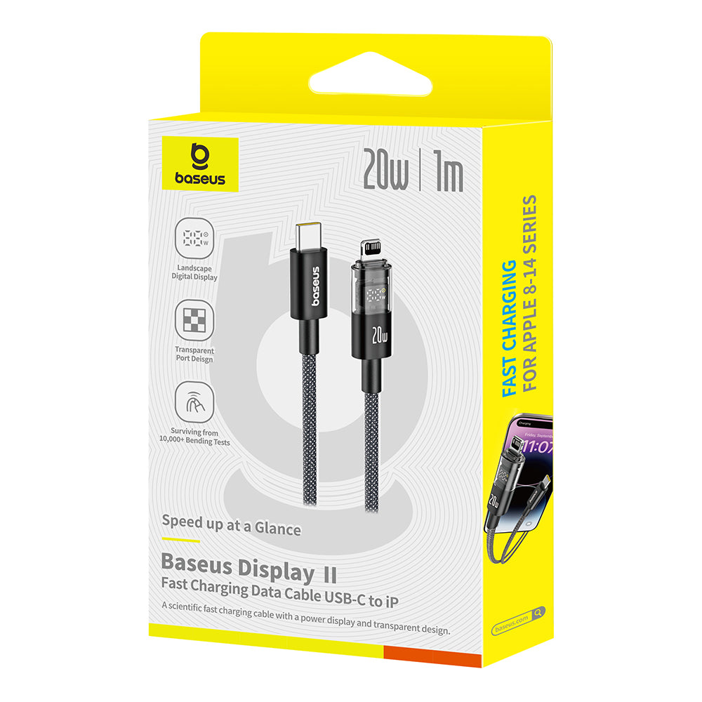 USB-C - Lightning Baseus Display 2 -data- ja latauskaapeli, 20W, 1m, Musta P10382703121-00