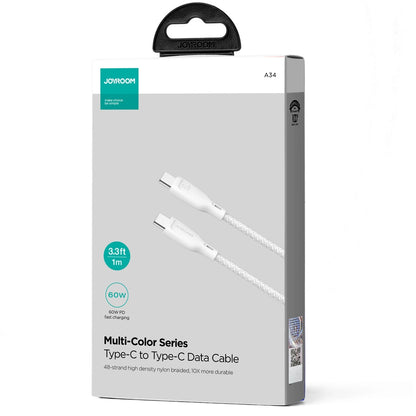 USB-C - USB-C Joyroom Multi-Color S-A34 -kaapeli, 60W, 1m, Valkoinen
