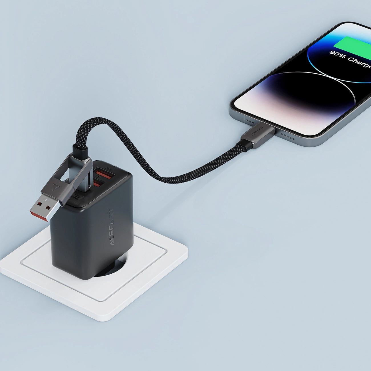 USB-C - USB-A / USB-C Acefast C13-05 -kaapeli, 60W, 0.2m, Musta