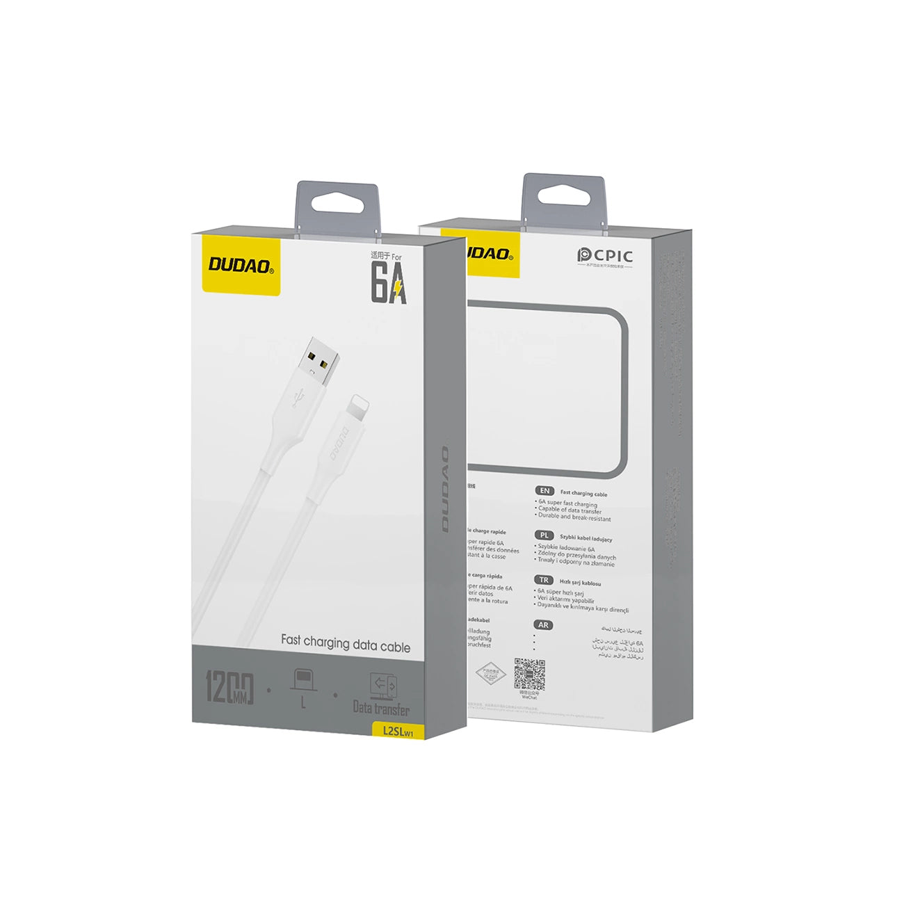 USB-A - Lightning Dudao L2sL Data- ja Latauskaapeli, 30W, 1.2m, Valkoinen