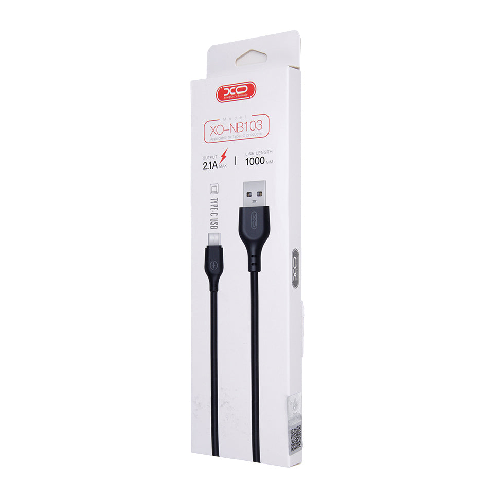 USB-A - USB-C -lataus- ja tiedonsiirtokaapeli XO Design NB103, 18W, 1m, Musta