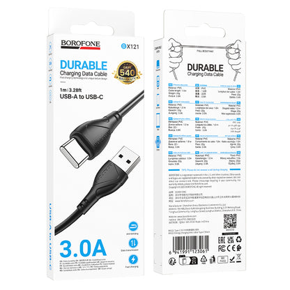USB-A - USB-C Borofone BX121 Energy -data- ja latauskaapeli, 18W, 1m, Musta