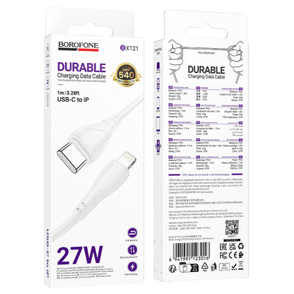 USB-C - USB-C Borofone BX121 Energy -kaapeli, 60W, 1m, Valkoinen