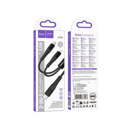 USB-C - Lightning / USB-C HOCO X123 latauskaapeli, 10W, 1m, Musta