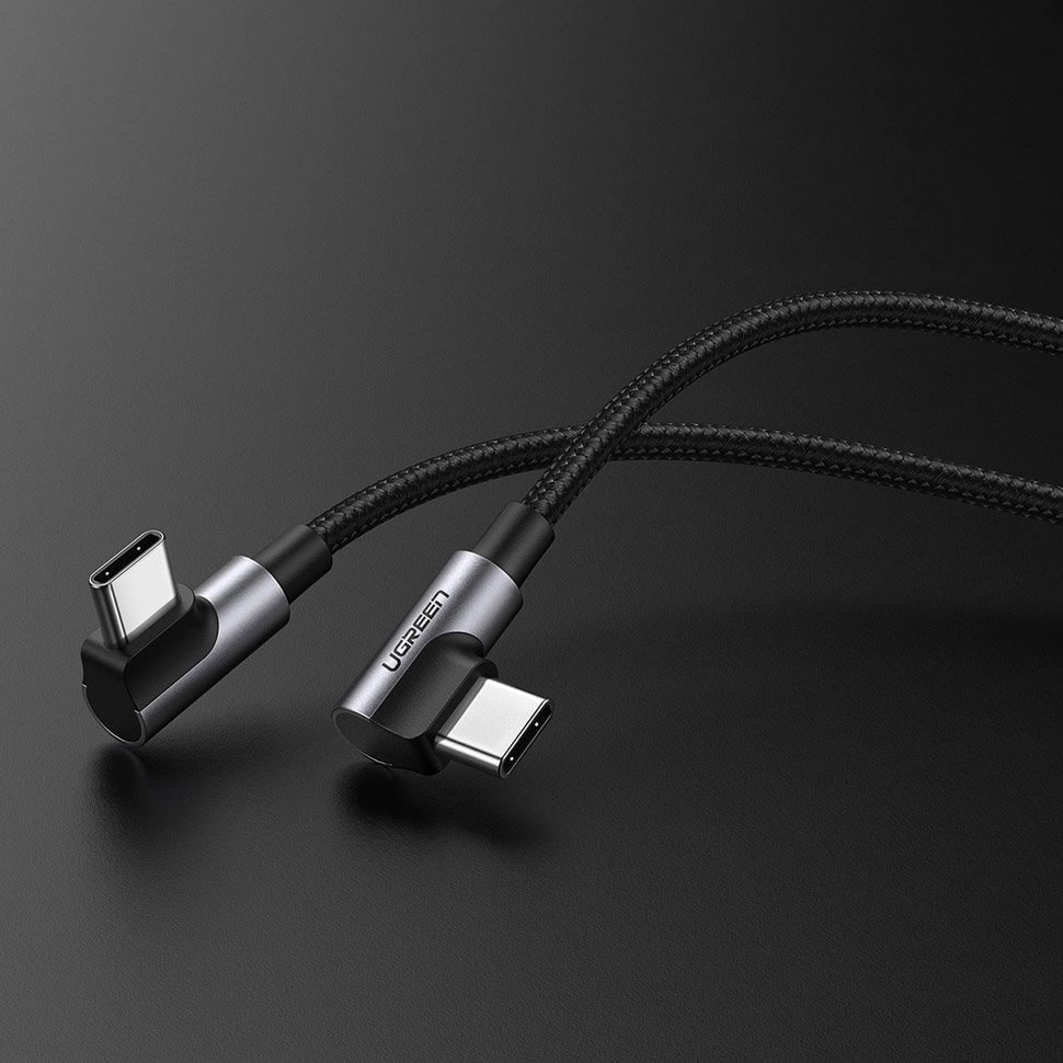 USB-C - USB-C UGREEN US323 Angled -data- ja latauskaapeli, 60W, 2m, Musta