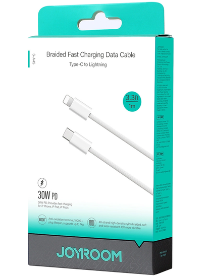 USB-C - Lightning Joyroom S-A45 -kaapeli, 30W, 1m, Valkoinen