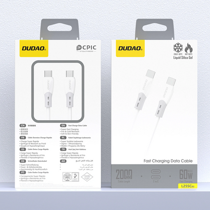 USB-C - USB-C Dudao L25SC Data- ja Latauskaapeli, 60W, 2m, Valkoinen