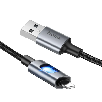 USB-A to Lightning Data and Charging Cable HOCO U144 Led, 18W, 1.2m, Black