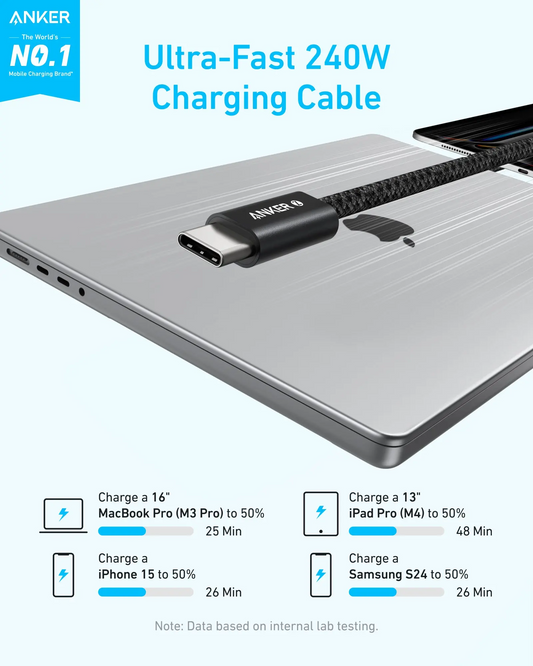 USB-C - USB-C Anker Zolo -kaapeli, 240W, 1.8m, Valkoinen A8060H22