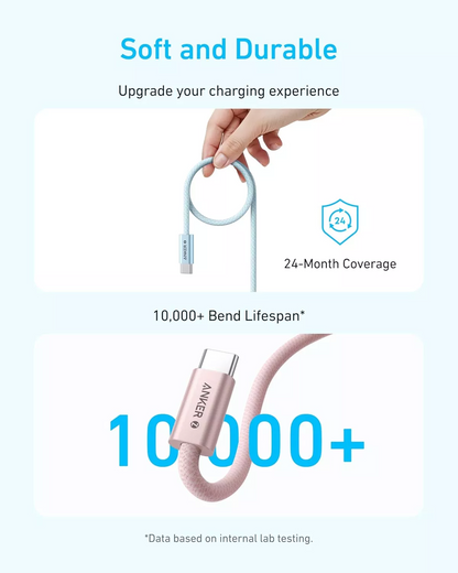 USB-C - USB-C Anker Zolo -kaapeli, 240W, 1.8m, Valkoinen A8060H22