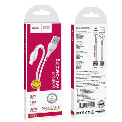 USB-A - Lightning HOCO X37 Data- ja Latauskaapeli, 18W, 1m, Valkoinen
