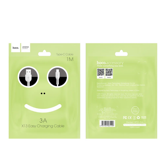 USB-A - USB-C HOCO X13 Easy -data- ja latauskaapeli, 18W, 1m, Musta