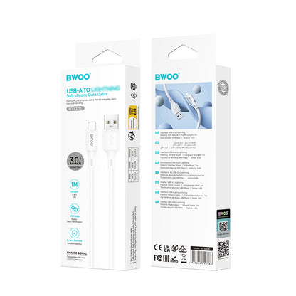 USB-A - Lightning BWOO X329L -tietojen siirto- ja latauskaapeli, 15W, 1m, valkoinen