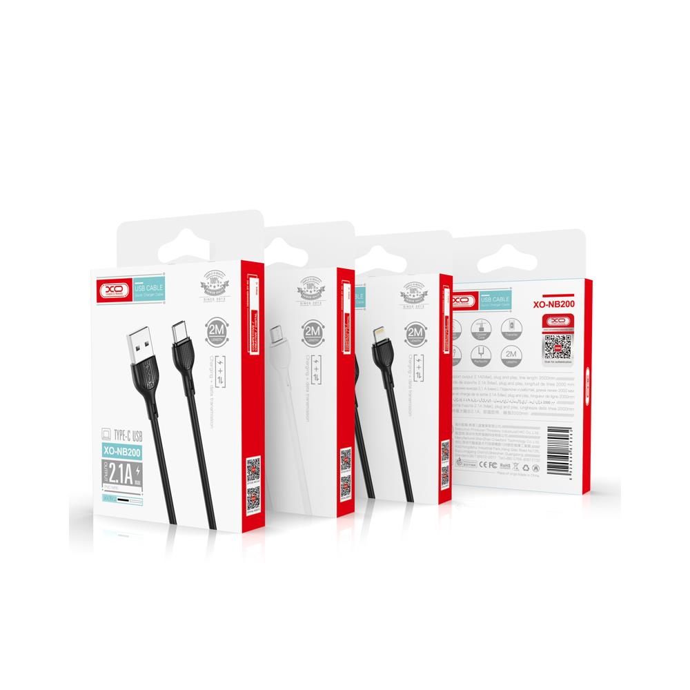USB-A - Lightning XO Design NB200 -data- ja latauskaapeli, 10W, 2m, Musta