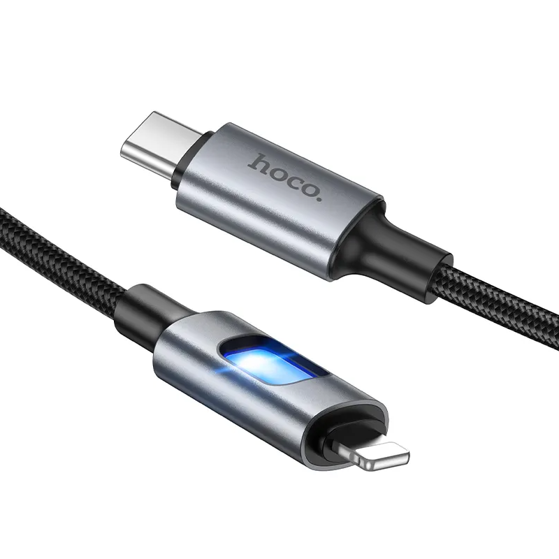 USB-C - Lightning Tietojen ja Latauksen Kaapeli HOCO U144 Led, 27W, 1,2m, Musta