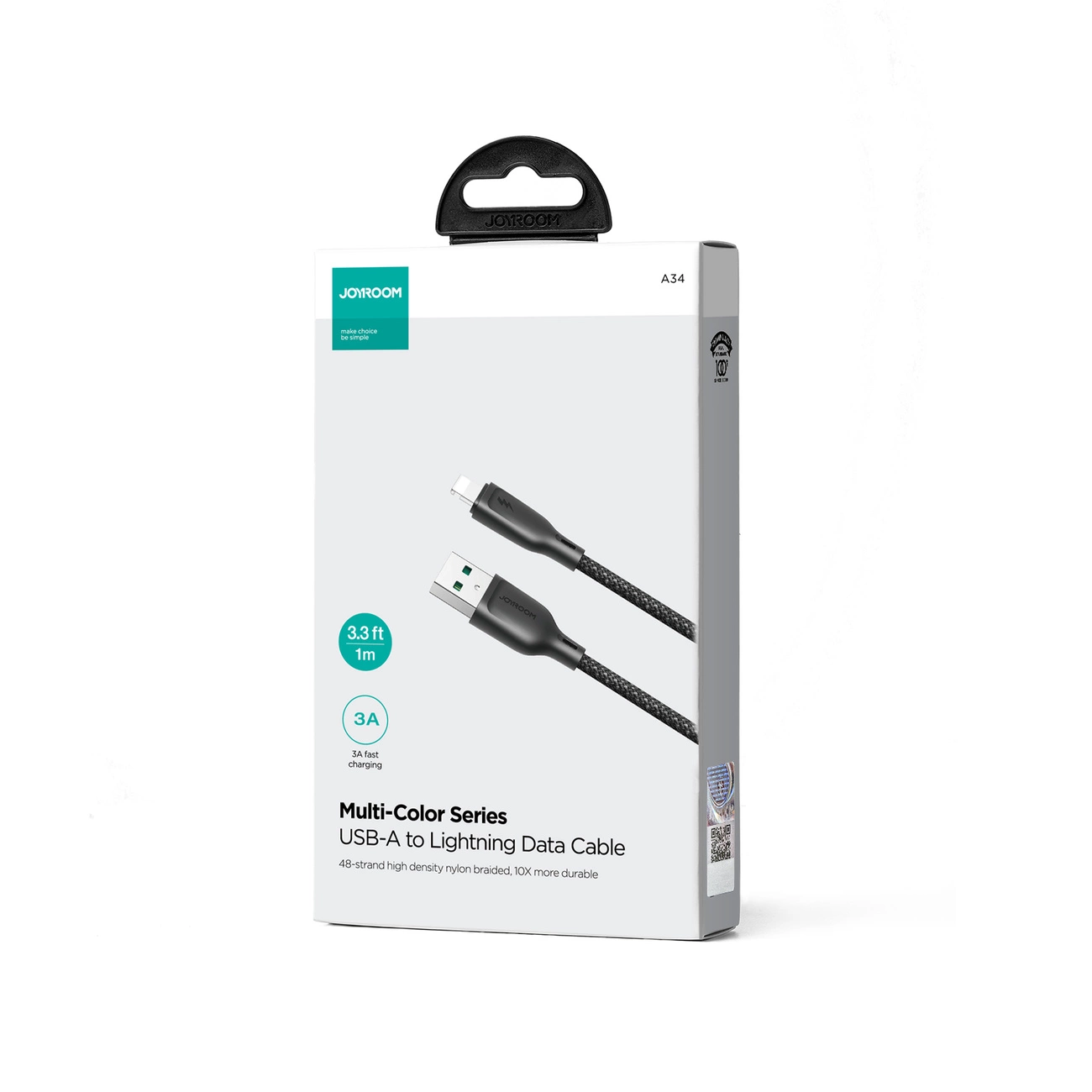 USB-A - Lightning Tietojen ja latauksen kaapeli Joyroom S-A34, 18W, 1m, Musta