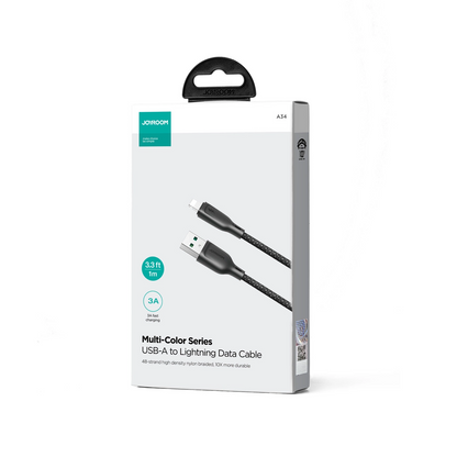 USB-A - Lightning Tietojen ja latauksen kaapeli Joyroom S-A34, 18W, 1m, Musta
