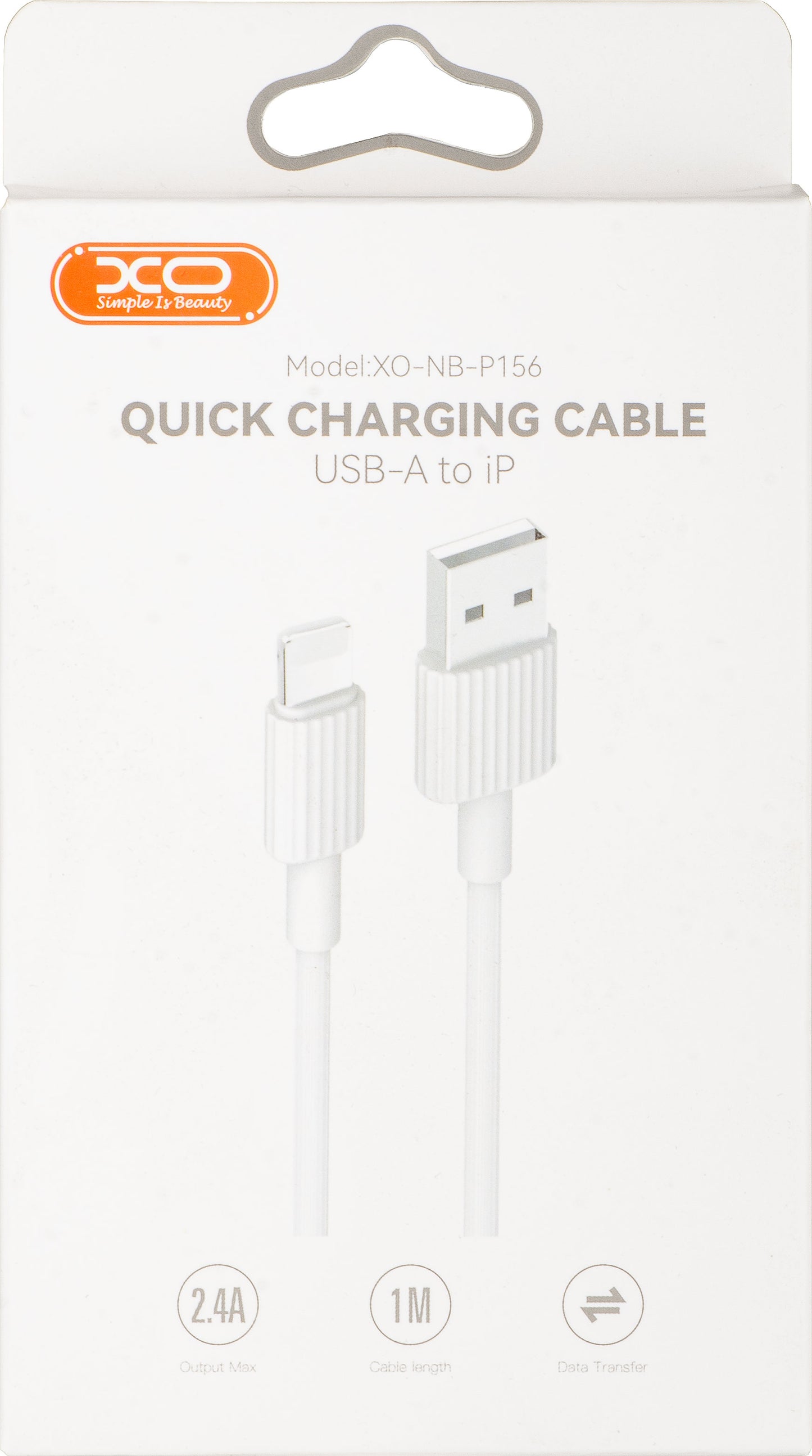 USB-A - Lightning -lataus- ja tiedonsiirtokaapeli XO Design NB156, 18W, 1m, Valkoinen