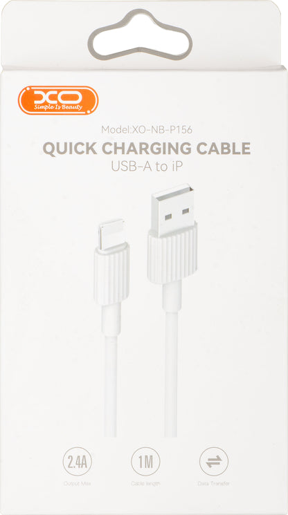 USB-A - Lightning -lataus- ja tiedonsiirtokaapeli XO Design NB156, 18W, 1m, Valkoinen