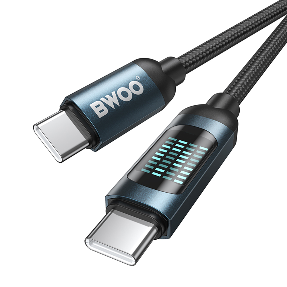 USB-C - USB-C BWOO BO-X304 Led -kaapeli tiedonsiirtoon ja lataukseen, 60W, 1m, musta