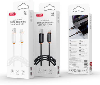 USB-A - USB-C Tietojen ja Latauksen Kaapeli XO Design NB302, 18W, 1m, Valkoinen