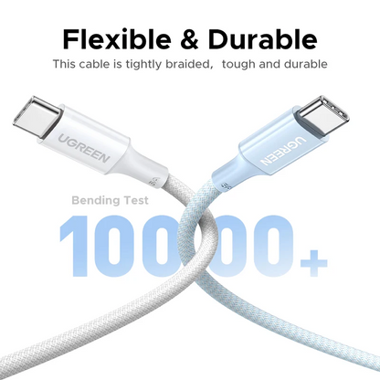 USB-C-tietojen ja latauksen kaapeli - USB-C UGREEN L502 (35221), 100W, 2m, valkoinen